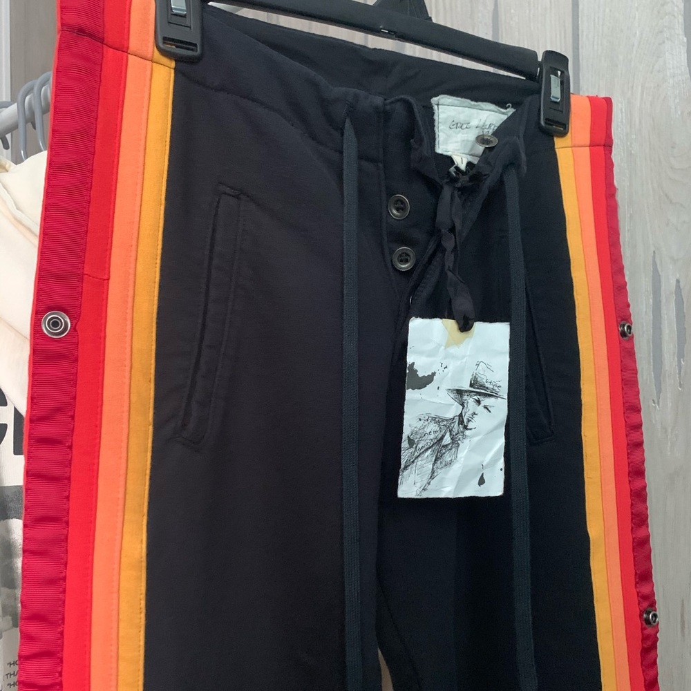Greg Lauren black pants with mixed stripes